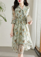 Load image into Gallery viewer, Chic Light Green Cinched Patchwork Print Chiffon Dress Spring