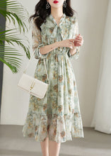 Load image into Gallery viewer, Chic Light Green Cinched Patchwork Print Chiffon Dress Spring