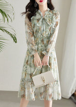 Load image into Gallery viewer, Chic Light Green Cinched Patchwork Print Chiffon Dress Spring