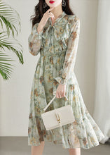 Load image into Gallery viewer, Chic Light Green Cinched Patchwork Print Chiffon Dress Spring