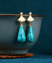 Load image into Gallery viewer, Chic Light Green Copper Overgild Zircon Turquoise Water Drop Drop Earrings