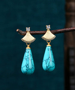 Chic Light Green Copper Overgild Zircon Turquoise Water Drop Drop Earrings