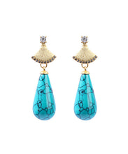 Load image into Gallery viewer, Chic Light Green Copper Overgild Zircon Turquoise Water Drop Drop Earrings