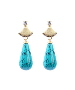 Chic Light Green Copper Overgild Zircon Turquoise Water Drop Drop Earrings