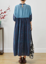 Load image into Gallery viewer, Chic Navy Cinched Patchwork Striped Linen Dresses Summer