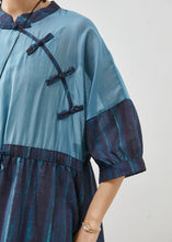 Load image into Gallery viewer, Chic Navy Cinched Patchwork Striped Linen Dresses Summer