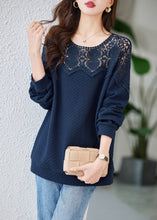 Load image into Gallery viewer, Chic Navy Embroidered Hollow Out Cotton Tops Spring