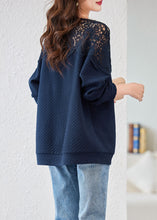 Load image into Gallery viewer, Chic Navy Embroidered Hollow Out Cotton Tops Spring