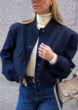 Load image into Gallery viewer, Chic Navy Stand Collar Pockets Cotton Jacket Fall