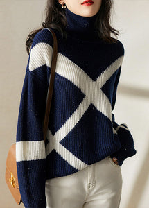 Chic Navy Turtleneck Cozy Wool Sweaters Long Sleeve