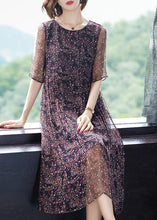 Load image into Gallery viewer, Chic O-Neck Print Wrinkled Silk Long Dresses Short Sleeve