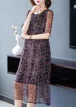 Load image into Gallery viewer, Chic O-Neck Print Wrinkled Silk Long Dresses Short Sleeve