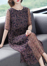 Load image into Gallery viewer, Chic O-Neck Print Wrinkled Silk Long Dresses Short Sleeve