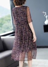 Load image into Gallery viewer, Chic O-Neck Print Wrinkled Silk Long Dresses Short Sleeve