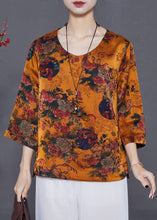 Load image into Gallery viewer, Chic Orange Oversized Print Silk Top Bracelet Sleeve