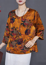 Load image into Gallery viewer, Chic Orange Oversized Print Silk Top Bracelet Sleeve