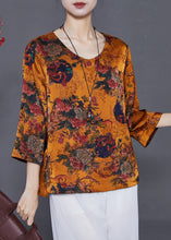 Load image into Gallery viewer, Chic Orange Oversized Print Silk Top Bracelet Sleeve