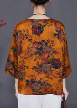 Load image into Gallery viewer, Chic Orange Oversized Print Silk Top Bracelet Sleeve