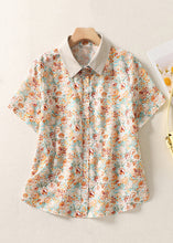 Load image into Gallery viewer, Chic Orange Peter Pan Collar Print Cotton Shirt Summer