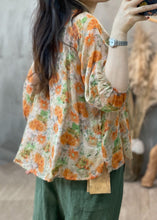 Load image into Gallery viewer, Chic Orange Print Ruffled Patchwork Button Shirt Long Sleeve