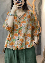 Load image into Gallery viewer, Chic Orange Print Ruffled Patchwork Button Shirt Long Sleeve