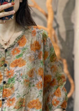 Load image into Gallery viewer, Chic Orange Print Ruffled Patchwork Button Shirt Long Sleeve