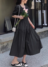 Load image into Gallery viewer, Chic Pink O Neck Puff Sleeve Wrinkled Patchwork Cotton Long Dress