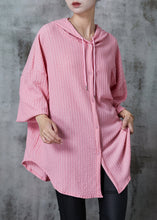 Load image into Gallery viewer, Chic Pink Oversized Striped Cotton Blouses Summer