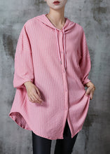 Load image into Gallery viewer, Chic Pink Oversized Striped Cotton Blouses Summer