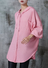 Load image into Gallery viewer, Chic Pink Oversized Striped Cotton Blouses Summer