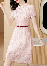 Load image into Gallery viewer, Chic Pink Peter Pan Collar Print Chiffon Shirts Dress Short Sleeve