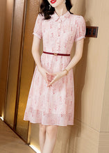 Load image into Gallery viewer, Chic Pink Peter Pan Collar Print Chiffon Shirts Dress Short Sleeve