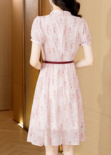 Load image into Gallery viewer, Chic Pink Peter Pan Collar Print Chiffon Shirts Dress Short Sleeve