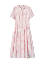 Load image into Gallery viewer, Chic Pink Peter Pan Collar Print Chiffon Shirts Dress Short Sleeve