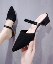 Load image into Gallery viewer, Chic Pointed Toe Splicing Chunky Slide Sandals Black Knit Fabric