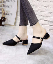 Load image into Gallery viewer, Chic Pointed Toe Splicing Chunky Slide Sandals Black Knit Fabric