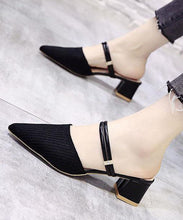 Load image into Gallery viewer, Chic Pointed Toe Splicing Chunky Slide Sandals Black Knit Fabric