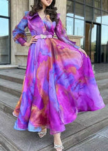 Load image into Gallery viewer, Chic Purple Print Sashes Tulle Patchwork Exra Large Hem Dress Spring