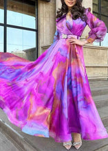 Load image into Gallery viewer, Chic Purple Print Sashes Tulle Patchwork Exra Large Hem Dress Spring