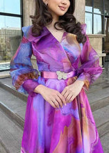 Load image into Gallery viewer, Chic Purple Print Sashes Tulle Patchwork Exra Large Hem Dress Spring