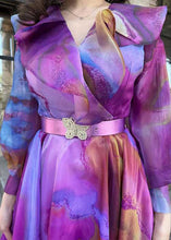 Load image into Gallery viewer, Chic Purple Print Sashes Tulle Patchwork Exra Large Hem Dress Spring