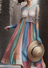 Load image into Gallery viewer, Chic Rainbow Ruffled Patchwork Silk Long Dresses Summer