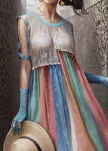 Load image into Gallery viewer, Chic Rainbow Ruffled Patchwork Silk Long Dresses Summer