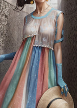 Load image into Gallery viewer, Chic Rainbow Ruffled Patchwork Silk Long Dresses Summer