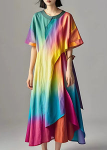 Chic Rainbow Tie Dye Cotton Robe Dresses Summer