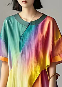 Chic Rainbow Tie Dye Cotton Robe Dresses Summer