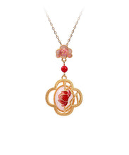 Load image into Gallery viewer, Chic Red Ancient Gold Inlaid Jade Lotus Flower Agate Pendant Necklace