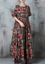 Load image into Gallery viewer, Chic Red Cinched Floral Linen Holiday Dress Summer