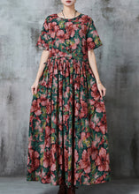 Load image into Gallery viewer, Chic Red Cinched Floral Linen Holiday Dress Summer