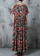 Load image into Gallery viewer, Chic Red Cinched Floral Linen Holiday Dress Summer